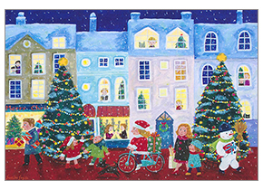 童画ポストカード、クリスマスの町