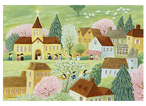 童画ポストカード「花の町」