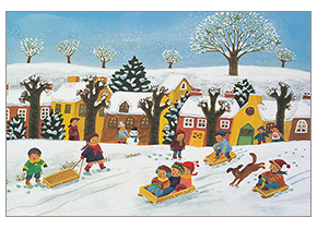 童画ポストカード、雪の日