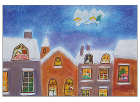 童画ポストカード、天使のクリスマスイブ