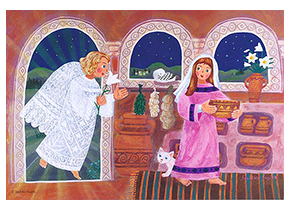 童画ポストカード「天使とマリア」